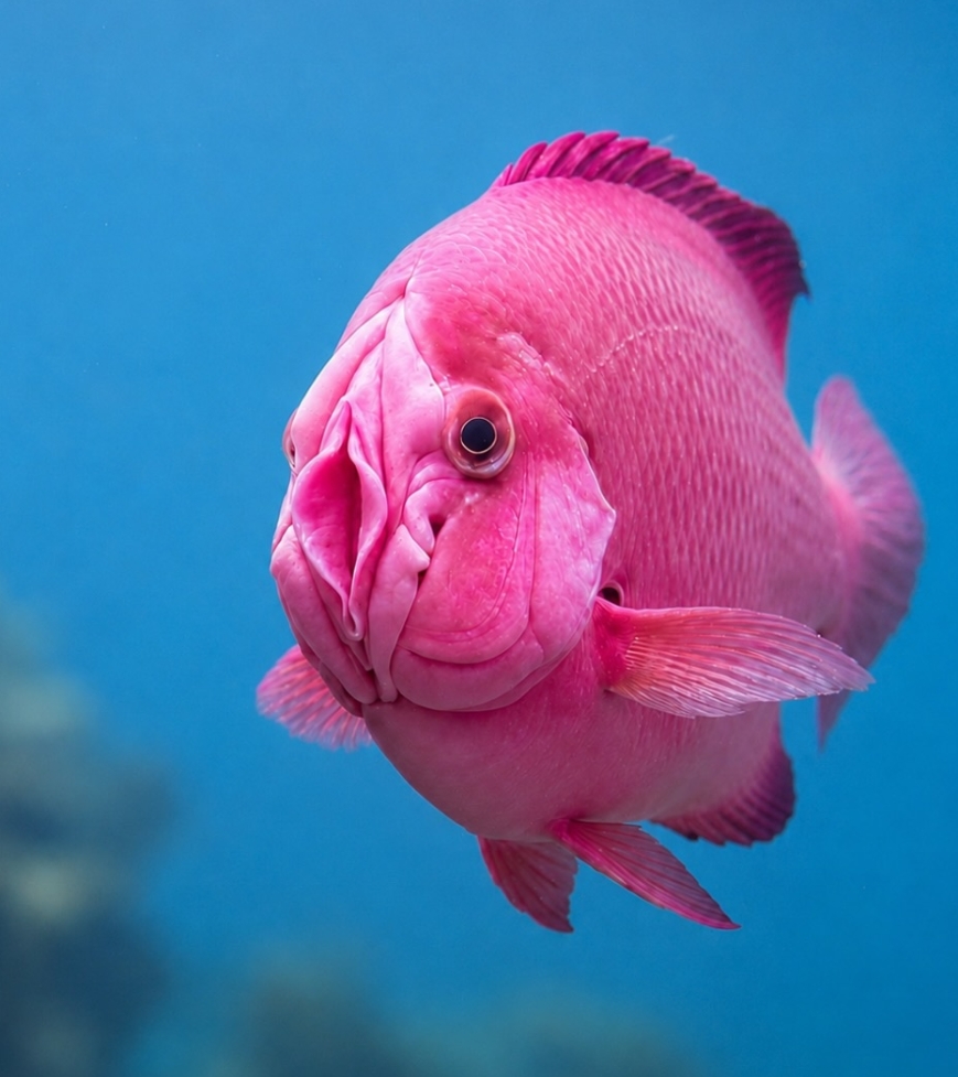 Pink fish mascot for PUH