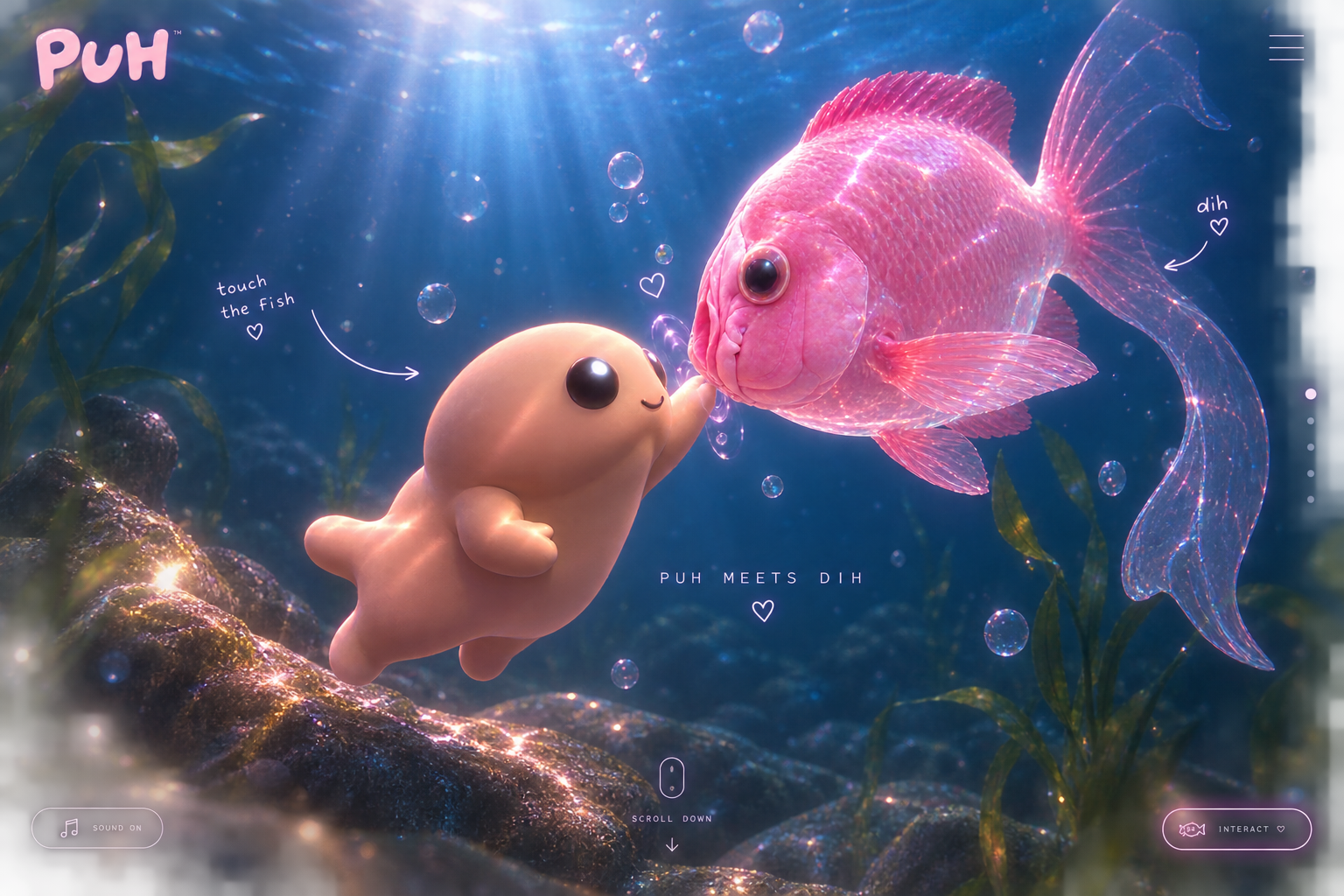 PUH meeting the translucent pink DIH fish underwater